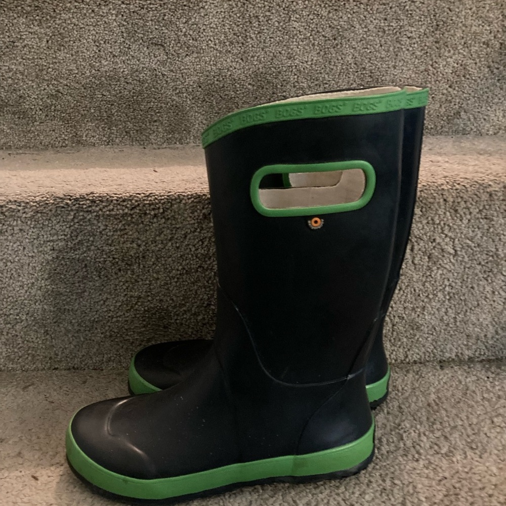 Kids Black and Green Rain Boots